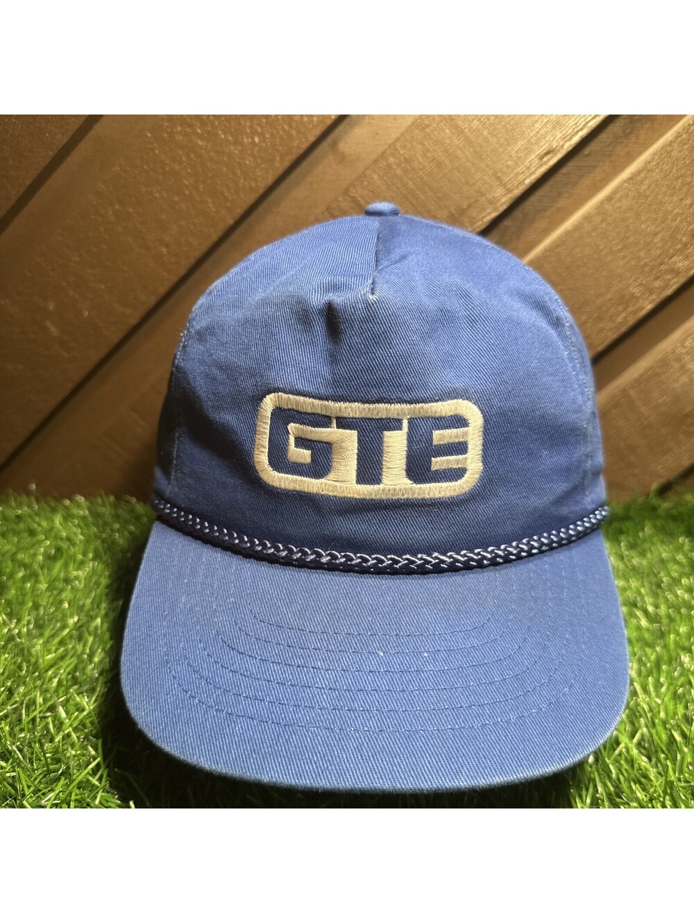 Vintage 1980s GTE Hat Snapback Blue Tech Promo 5 Panel Cord Rope Trucker Cap